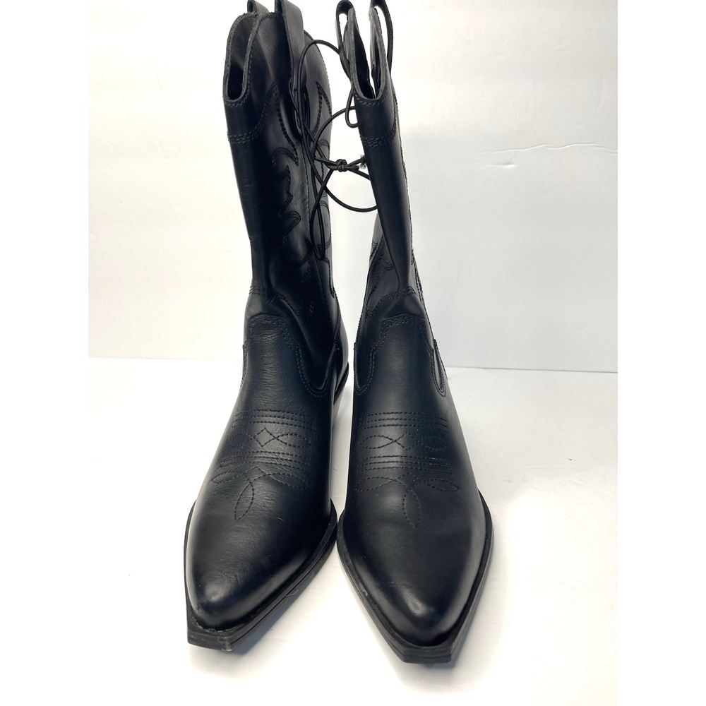 Steve Madden Western Black Cowboy Boots Size 8 Festival Cowgirl Grunge Acedemia